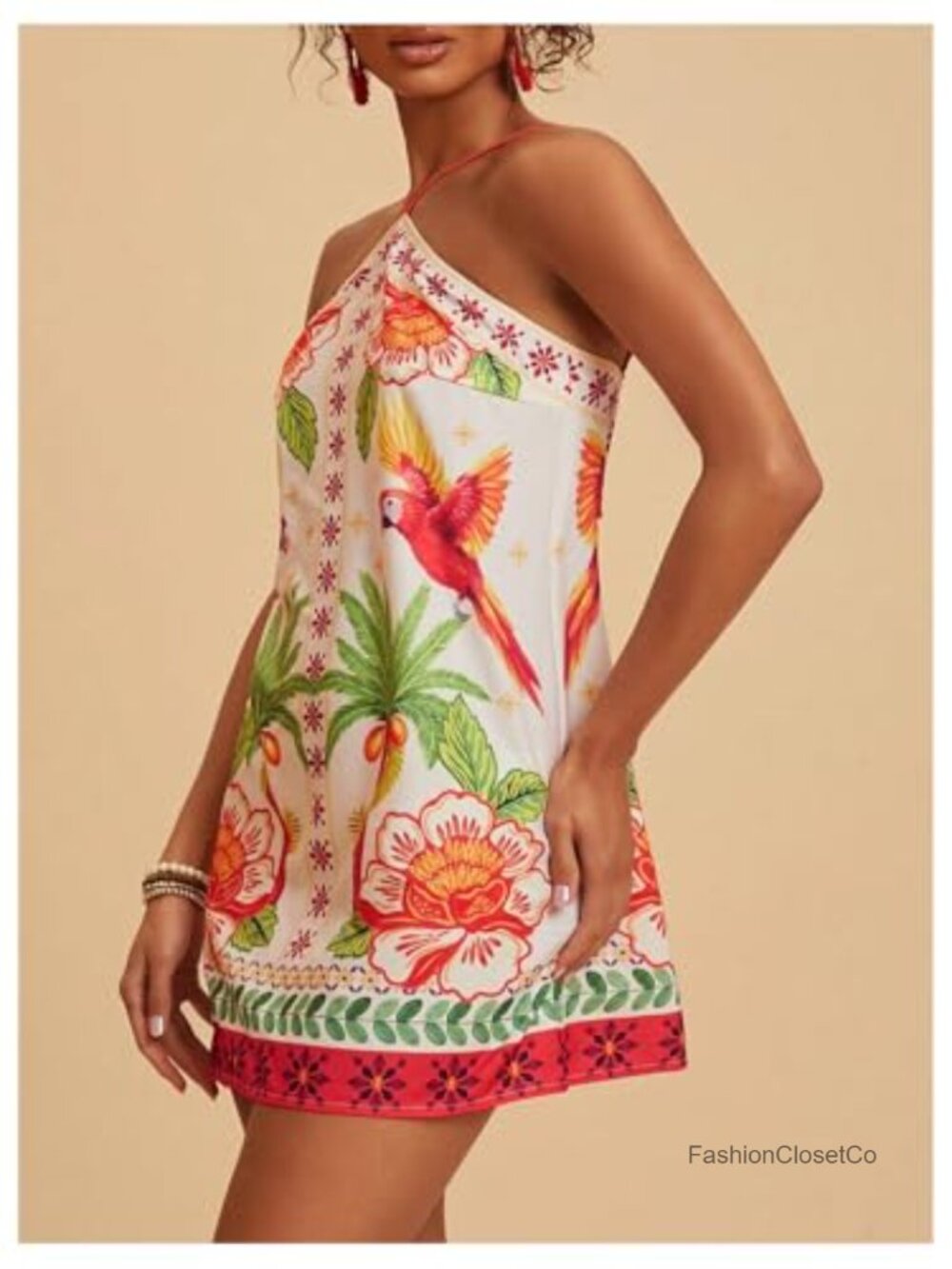 Backless Halter Mini Dress - Tropical Vacation Outfit - Picture 2 of 6